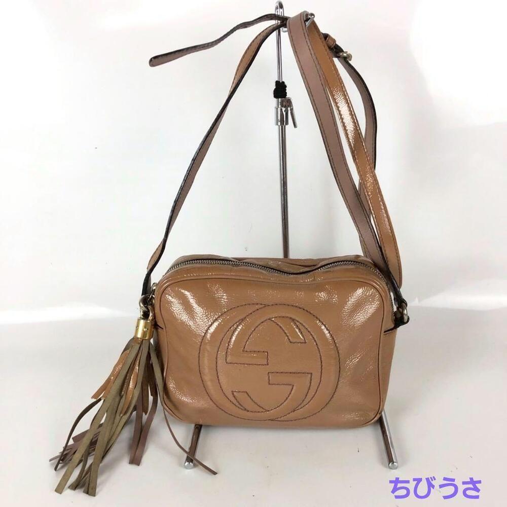 GUCCI Soho Disco Shoulder Bag Beige Leather GG Fringe Crossbody